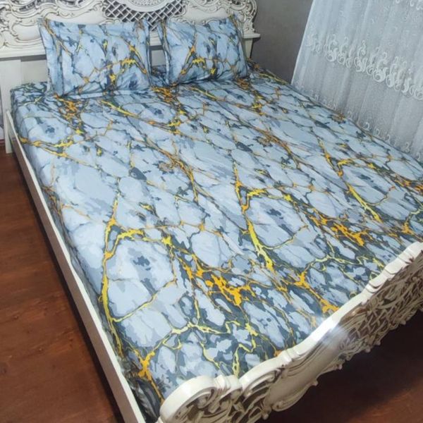 روکش تشک تخت دونفره  طرح ماربل سفید طلایی