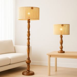 ست آباژور ایستاده و رو میزی چوبی با شید مکرومه