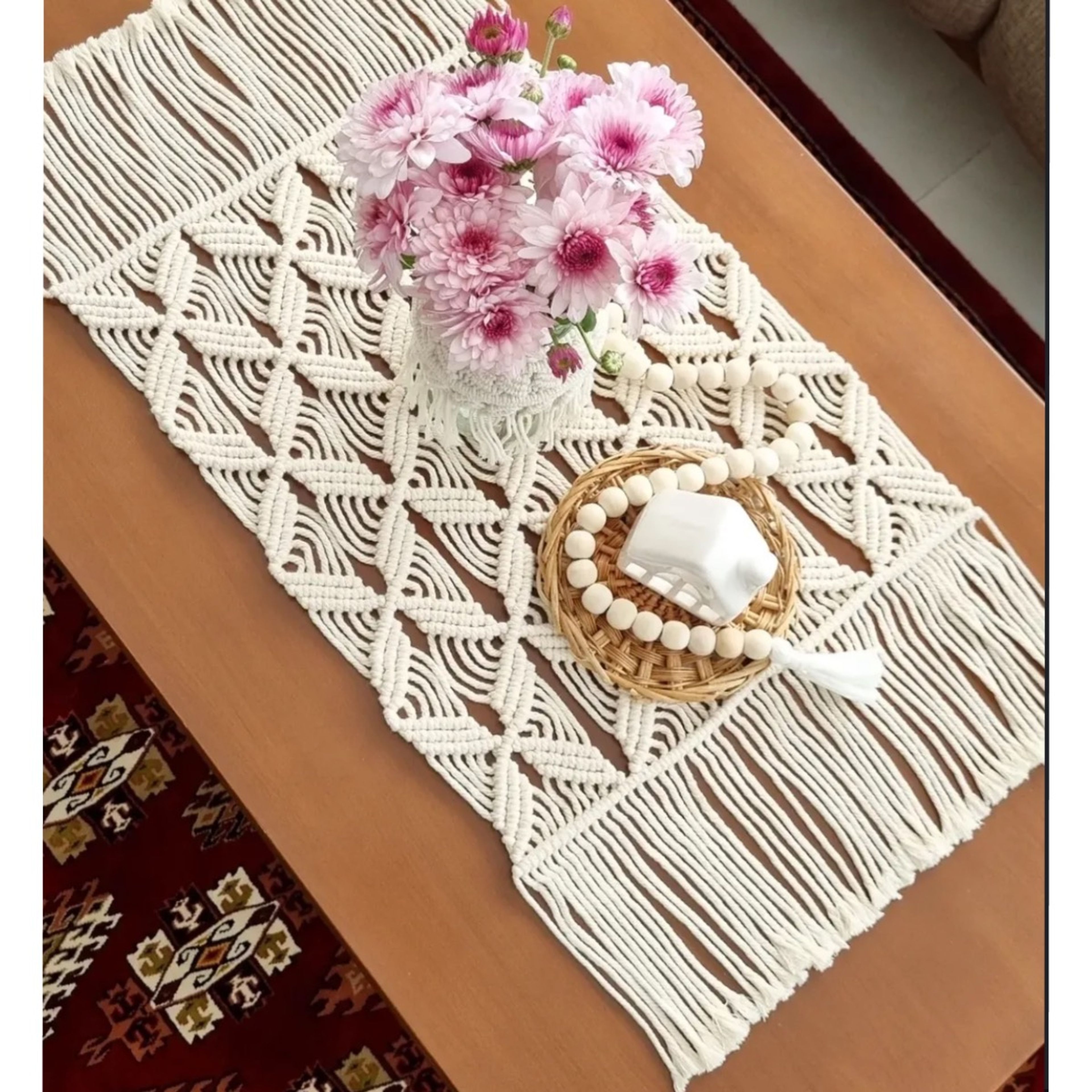 خرید آنلاین رومیزی مکرومه بافی طرح عسل
