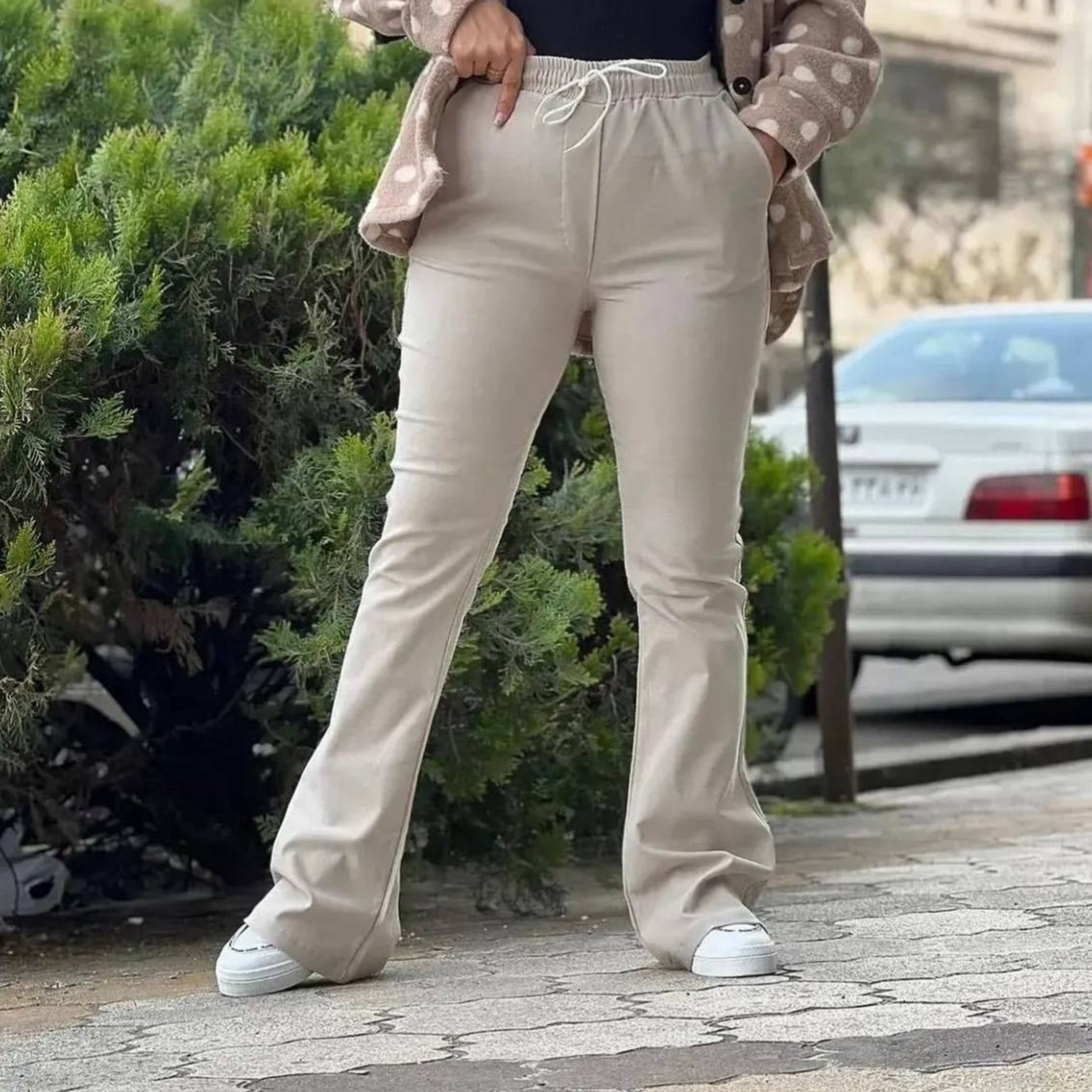خرید اینترنتی شلوار دمپا گشاد زنانه کرمی