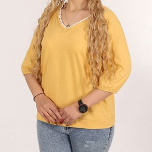 فروش اینترنتی شومیز نخی یقه کنفی زنانه فری سایز 38 الی 46