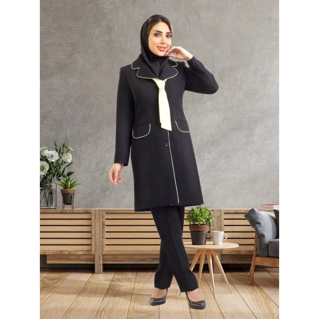قیمت مانتو شلوار اداری زنانه کرواتی سورمه ای خرجکار قرمز
