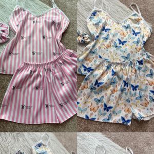 خرید اینترنتی تاپ و شلوارک ساتن طرحدار