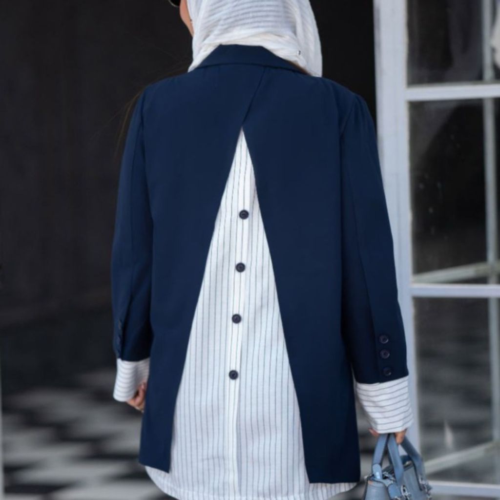 خرید اینترنتی مانتو کتی پشت راه راه پینترستی تا سایز 52