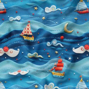 پارچه مخمل طرح سه بعدی دریای کارتونی کد 5013448