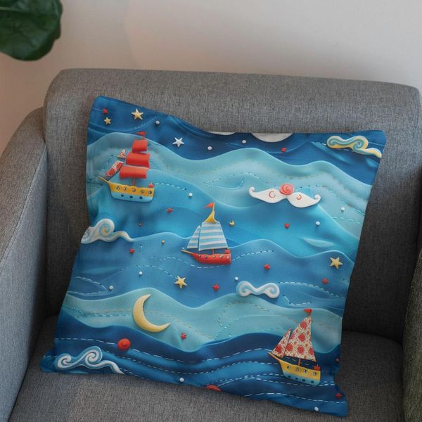 پارچه مخمل طرح سه بعدی دریای کارتونی کد 5013448