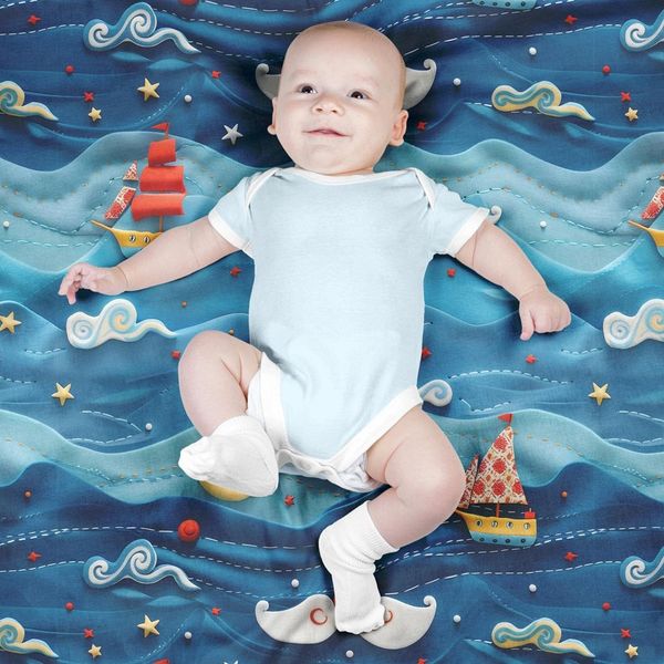 پارچه مخمل طرح سه بعدی دریای کارتونی کد 5013448