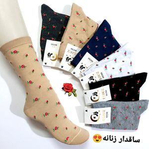 خرید انلاین جوراب ساقدار نخ پنبه طرح گل ریز