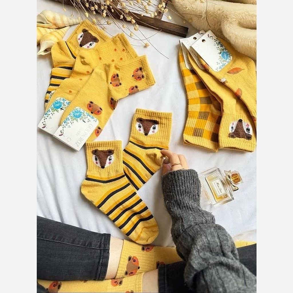 فروش اینترنتی جوراب زنانه نیم ساق طرح روباه تم پاییزی