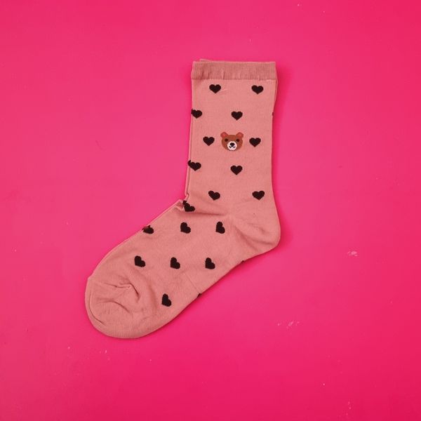 جوراب زنانه ساقدار نخی طرح خرس قلبی