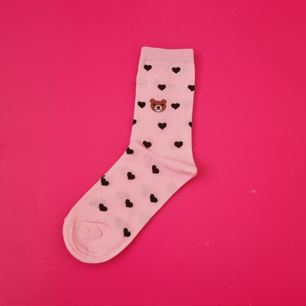 خرید انلاین جوراب زنانه ساقدار نخی طرح خرس قلبی