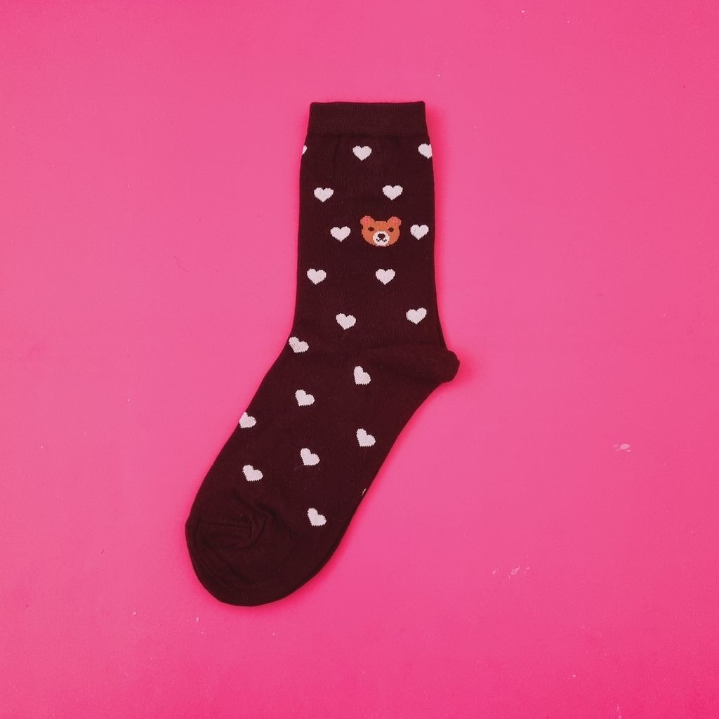 خرید آنلاین جوراب زنانه ساقدار نخی طرح خرس قلبی