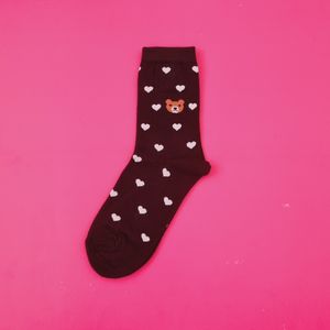 خرید آنلاین جوراب زنانه ساقدار نخی طرح خرس قلبی