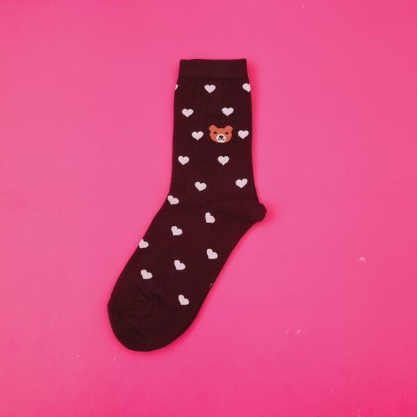 جوراب زنانه ساقدار نخی طرح خرس قلبی