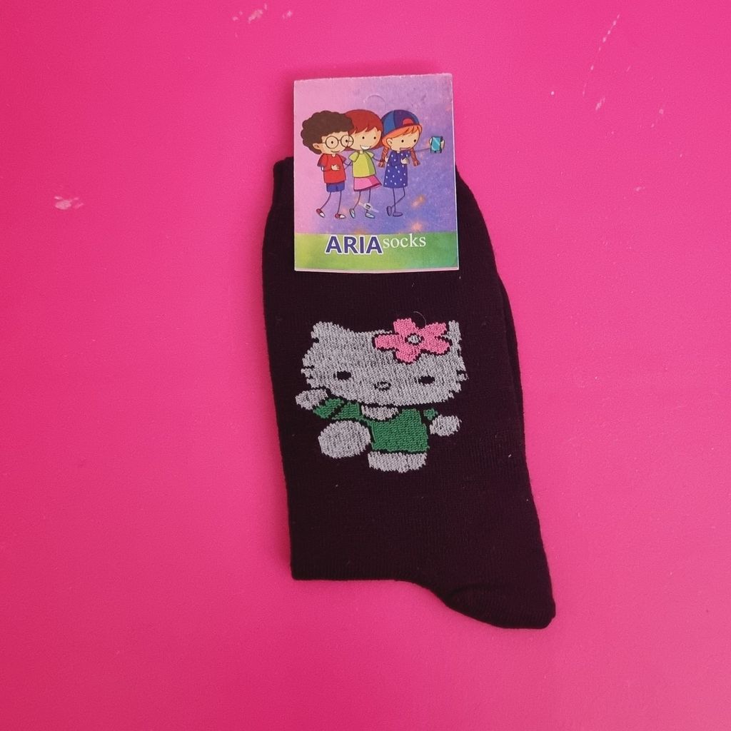 مشخصات جوراب دخترانه مشکی نخی طرح کیتی