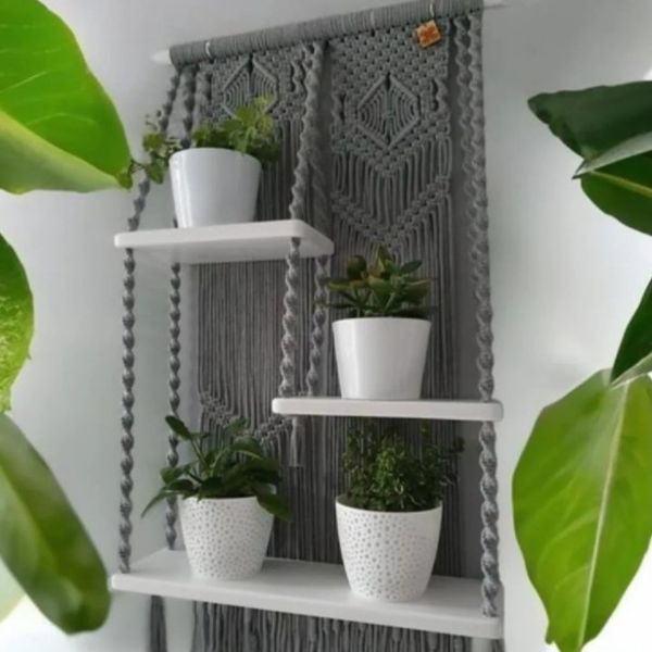 شلف سه طبقه چوبی مکرومه طرح گرشا