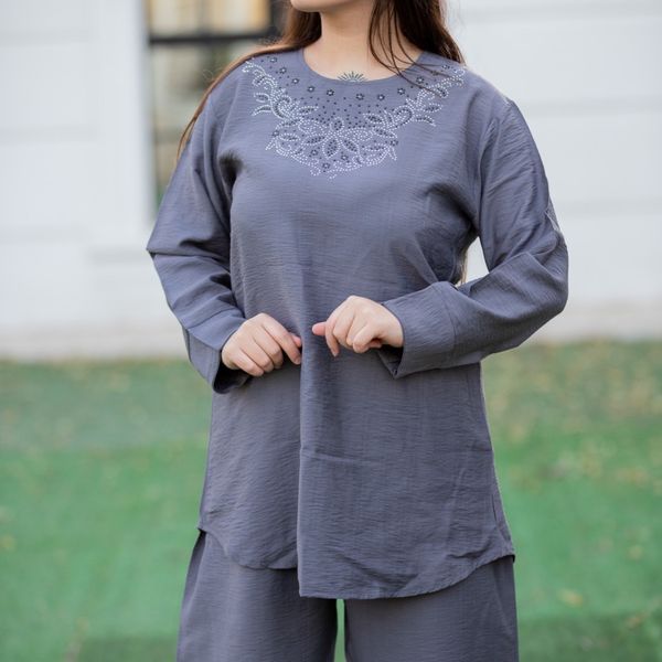 ست تونیک شلوار زنانه نخی فری سایز