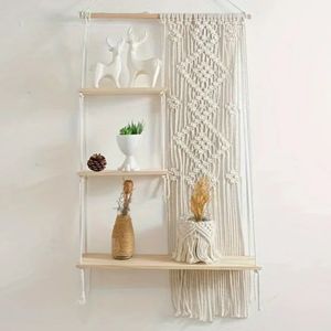 فروش اینترنتی شلف چوبی سه طبقه مکرومه طرح سنتی