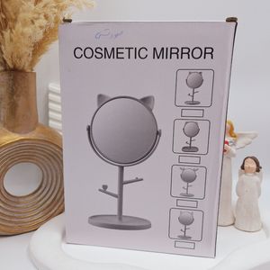 فروش اینترنتی آینه گرد رومیزی مدل استندجواهرات طرح گربه رنگ صورتی