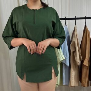 خرید اینترنتی مانتو لینن یقه زیب