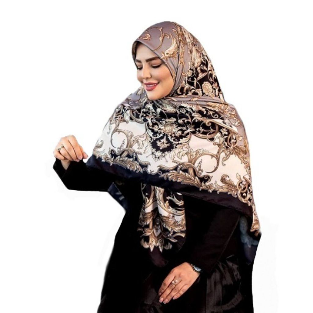 خرید اینترنتی روسری زنانه ابریشم توییل کجراه قواره 140 مدل تاج کد 06