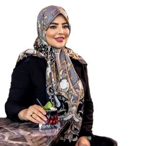 قیمت ارزان روسری زنانه ابریشم توییل کجراه قواره 140 مدل تاج کد 06