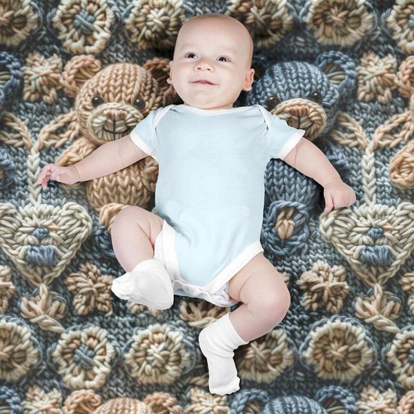 پارچه مخمل طرح سه بعدی فانتزی خرسی بافتنی کد 5013473