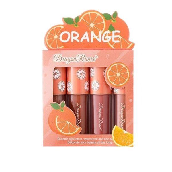 پک رژلب مایع 4 تایی دراگون رانی مدل میوه ای DRAGON RANEE مدل ORANGE