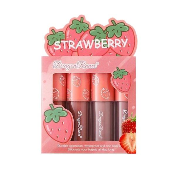 پک رژلب مایع 4 تایی دراگون رانی مدل میوه ای DRAGON RANEE مدل STRAWBERRY