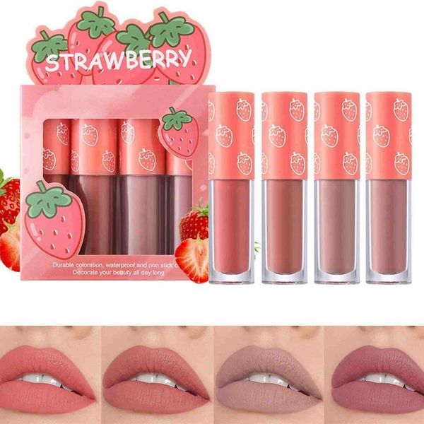 پک رژلب مایع 4 تایی دراگون رانی مدل میوه ای DRAGON RANEE مدل STRAWBERRY