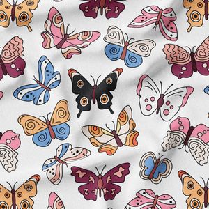 پارچه لباسی شومیز پارچه الف مدل کرپ بوگاتی طرح پروانه رنگی رنگی کد 4011132