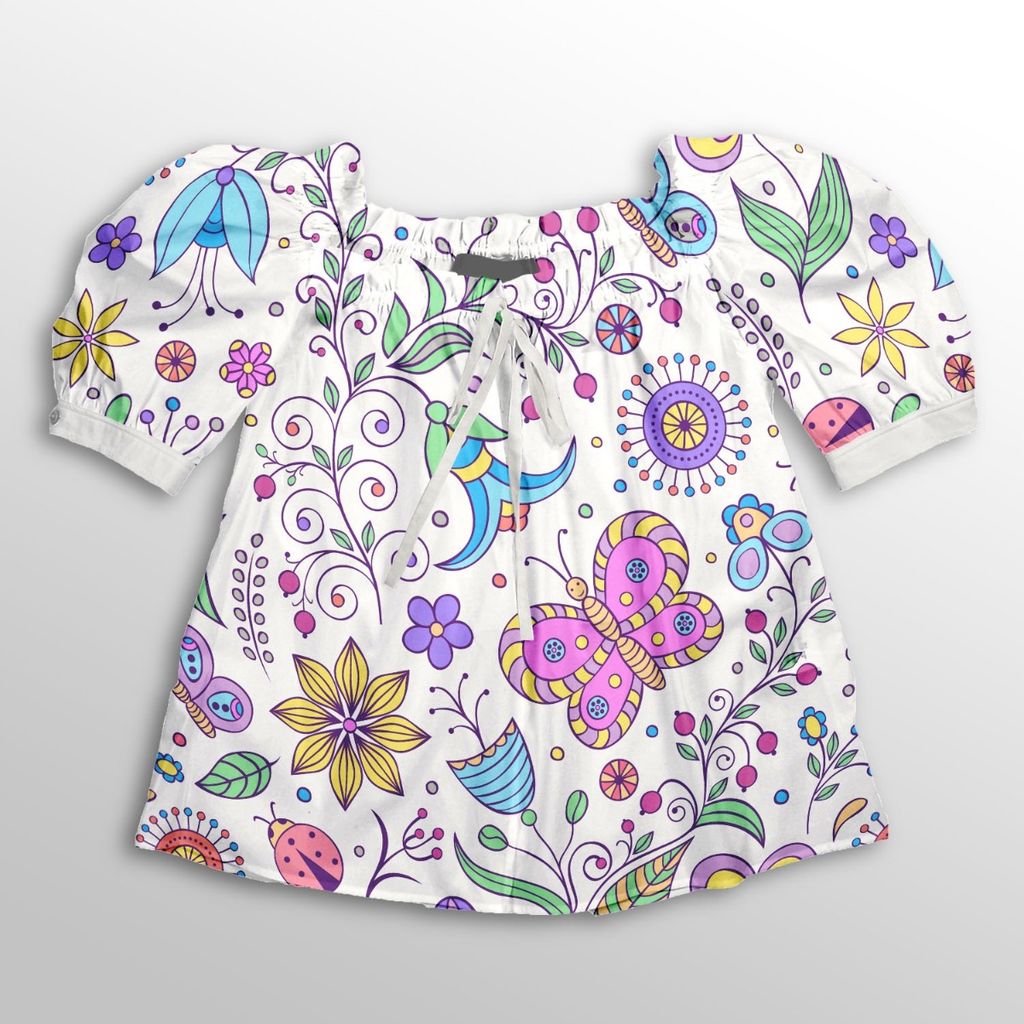 قیمت ارزان پارچه لباسی شومیز پارچه الف مدل کرپ بوگاتی طرح پروانه کارتونی کد 4011135