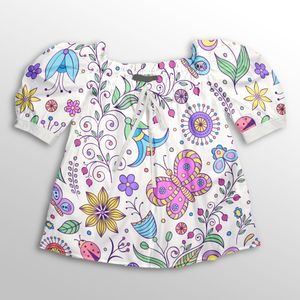 قیمت ارزان پارچه لباسی شومیز پارچه الف مدل کرپ بوگاتی طرح پروانه کارتونی کد 4011135