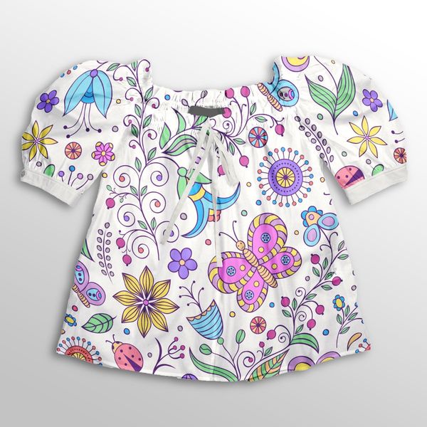 پارچه لباسی شومیز پارچه الف مدل کرپ بوگاتی طرح پروانه کارتونی کد 4011135