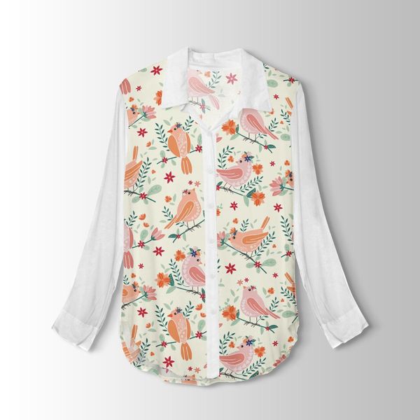 پارچه لباسی شومیز پارچه الف مدل کرپ بوگاتی طرح پرنده فانتزی کد 4011137