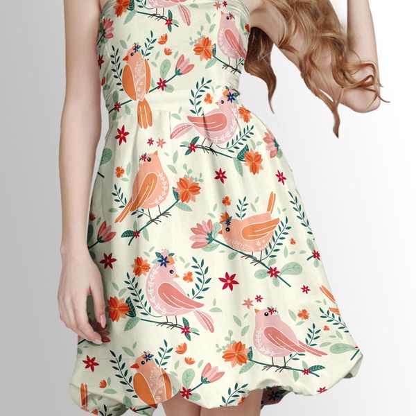 پارچه لباسی شومیز پارچه الف مدل کرپ بوگاتی طرح پرنده فانتزی کد 4011137