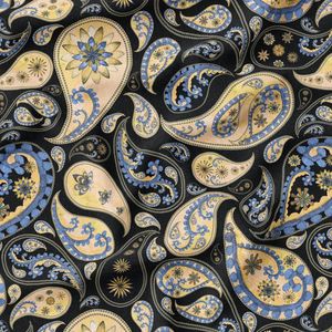 پارچه لباس ساحلی پارچه الف مدل کرپ بوگاتی طرح سنتی بته جقه کد 4011254