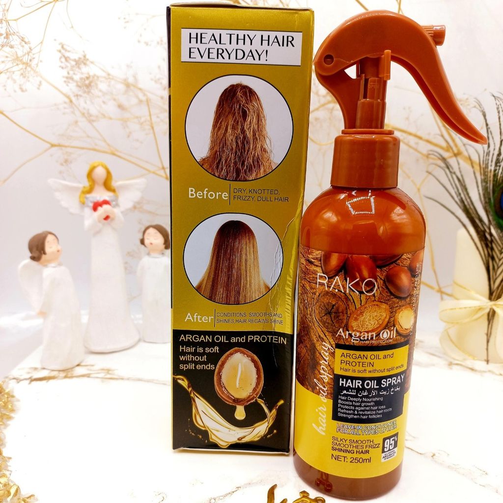قیمت ارزان اسپری دو فاز مدل روغن آرگان پروتیین حجم 250 میل برند راکو RAKO اصلی