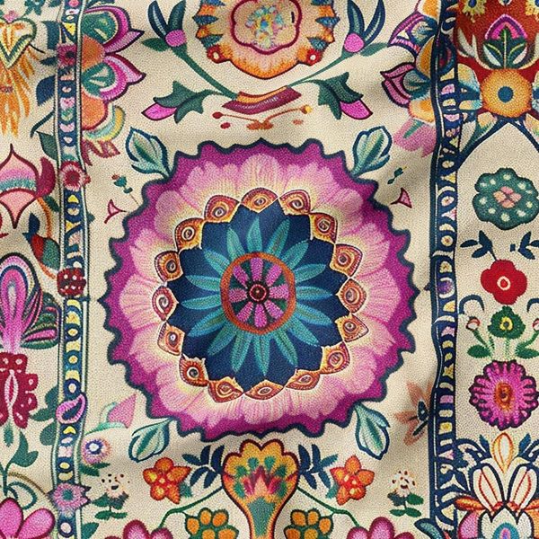 پارچه لباسی شومیز پارچه الف مدل کرپ بوگاتی طرح سنتی ایرانی کد 4011344