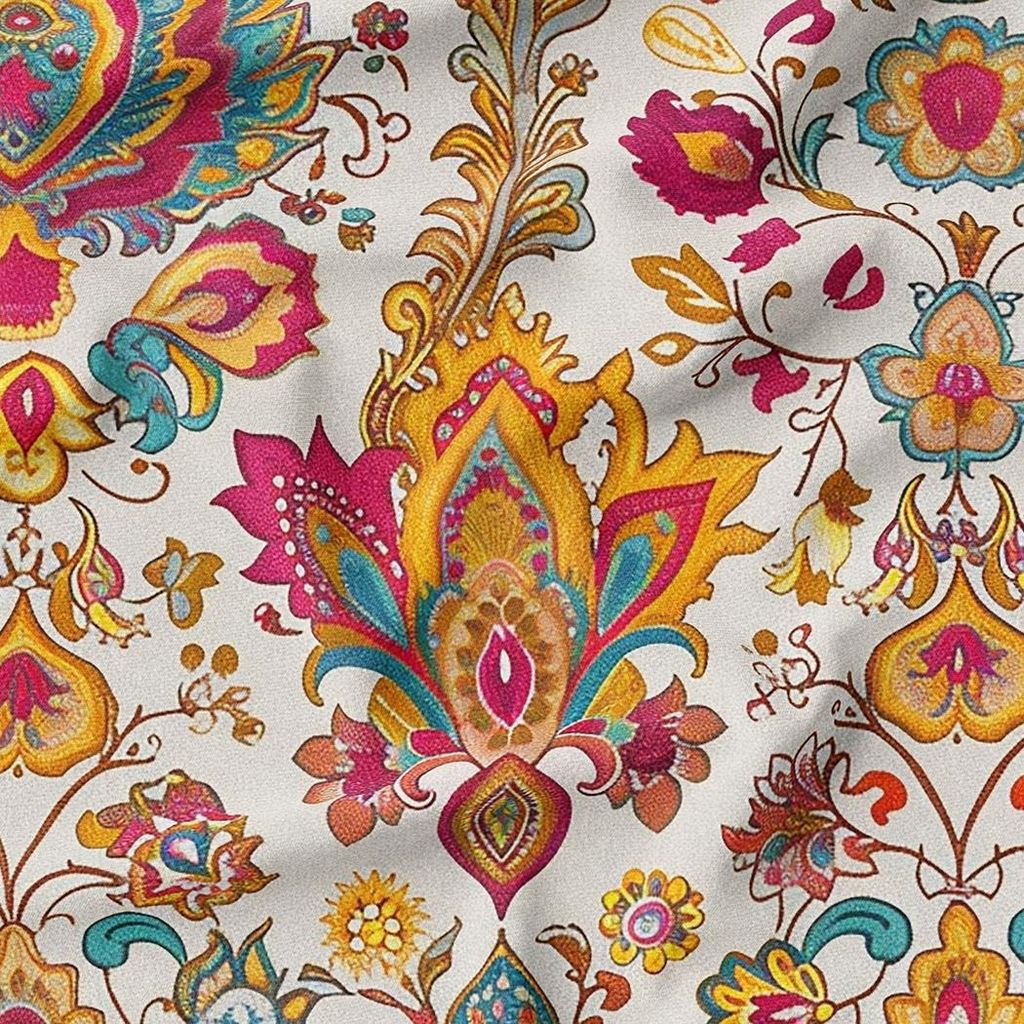 خرید اینترنتی پارچه لباسی شومیز پارچه الف مدل کرپ بوگاتی طرح سنتی ایرانی کد 4011345