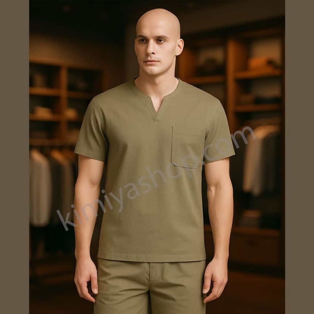 فروش اینترنتی ست تیشرت شلوارک مردانه کوبایی زیتونی