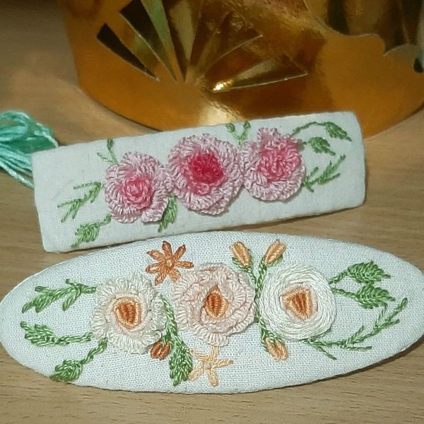 گیره مو فرانسوی سایز بزرگ گلدوزی شده با دست