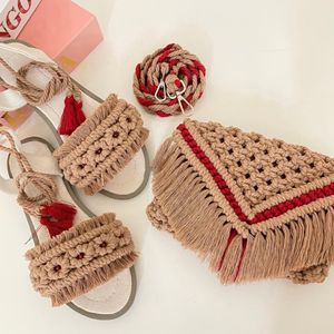 خرید اینترنتی ست کیف و صندل مکرومه بافی