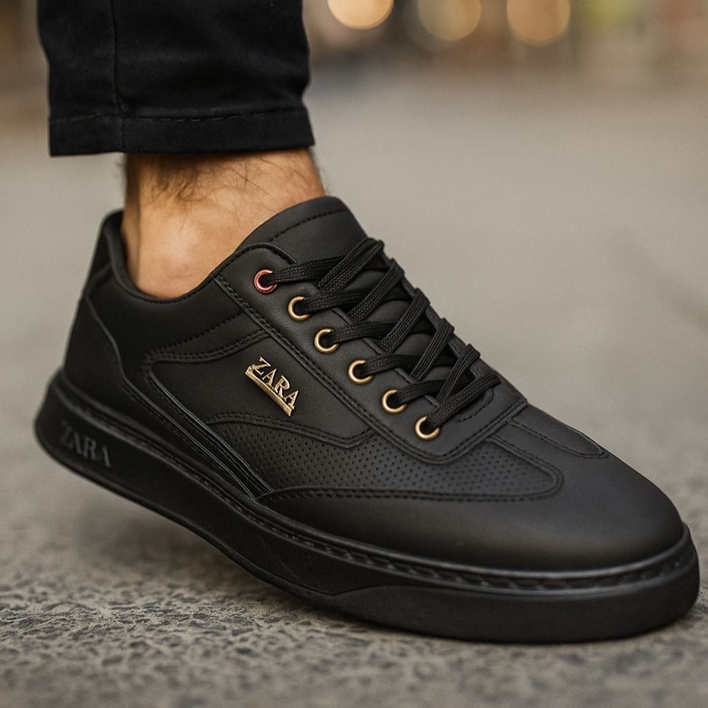 فروش اینترنتی کفش چرم مردانه زارا رنگ مشکی دور دوخت از