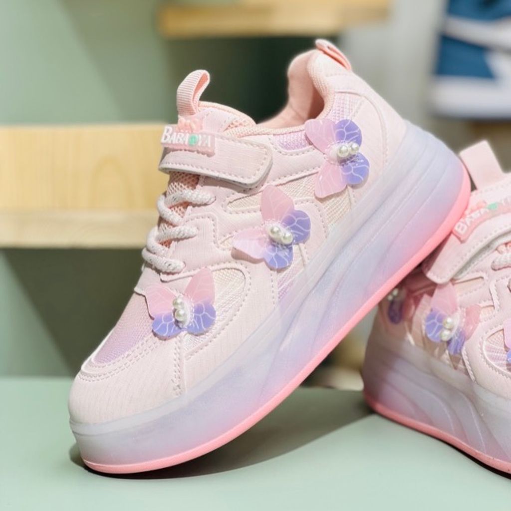 خرید اینترنتی قیمت کتونی دخترانه اسکیتی چراغدار طرح پروانه برند KIDS KING کد 4022801