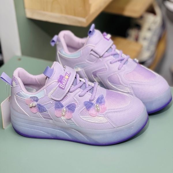 کتونی دخترانه اسکیتی چراغدار طرح پروانه برند KIDS KING کد 4022801