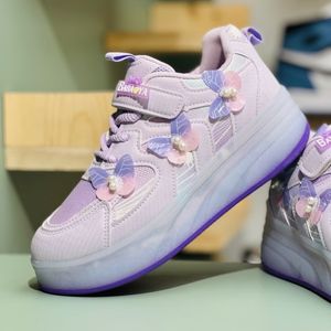 خرید اینترنتی قیمت کتونی دخترانه اسکیتی چراغدار طرح پروانه برند KIDS KING کد 4022801