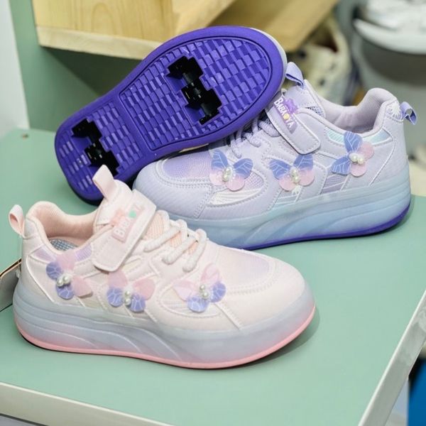 کتونی دخترانه اسکیتی چراغدار طرح پروانه برند KIDS KING کد 4022801