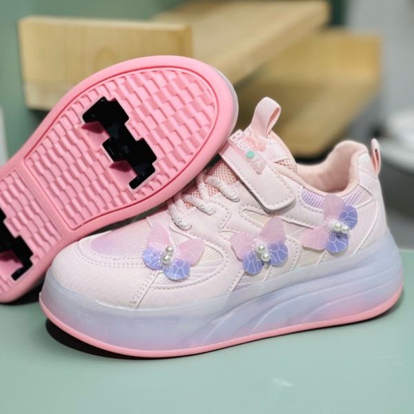 کتونی دخترانه اسکیتی چراغدار طرح پروانه برند KIDS KING کد 4022801