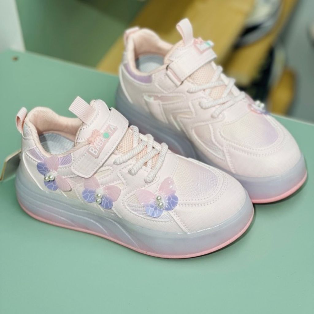 خرید اینترنتی قیمت کتونی دخترانه اسکیتی چراغدار طرح پروانه برند KIDS KING کد 4022801